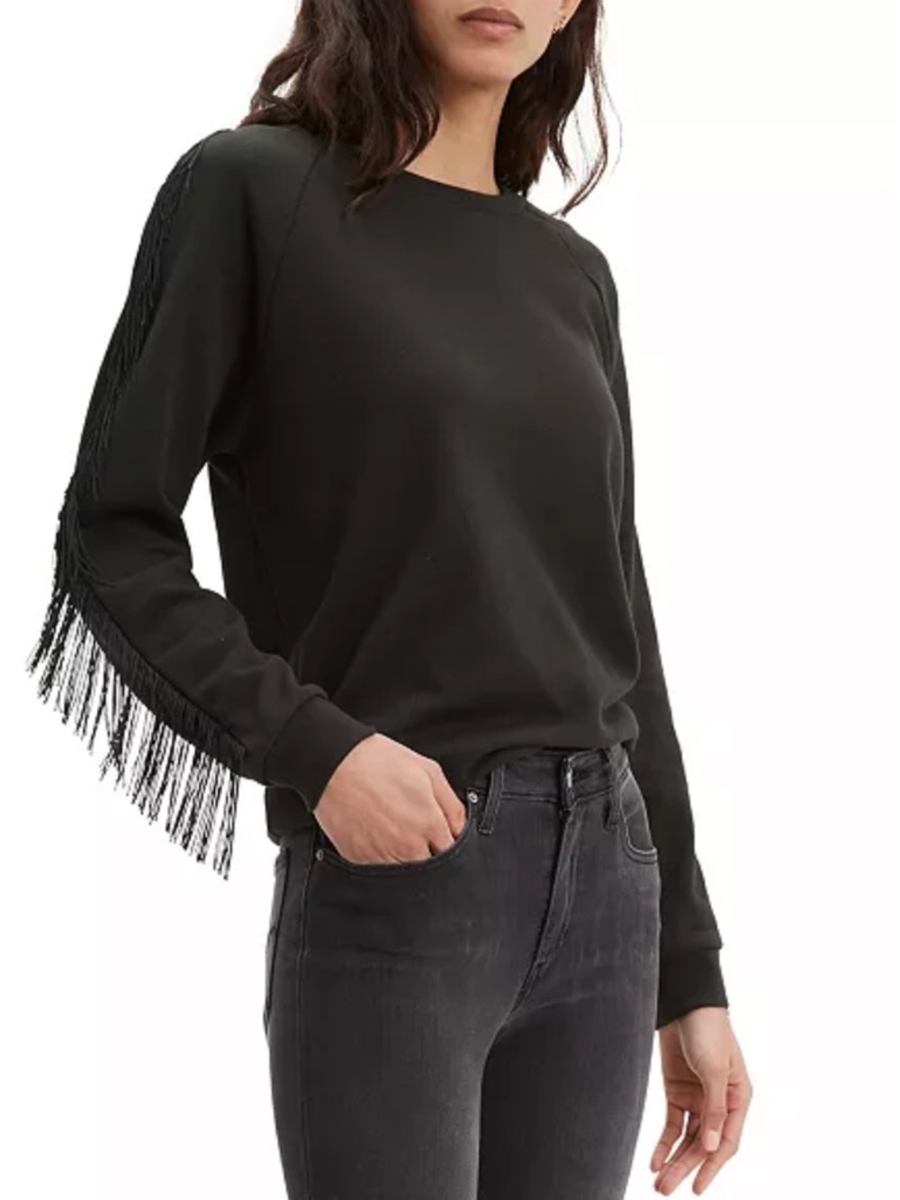 Levi’s Chic Black Sweater with Fringe Accents “Reese”